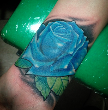 Blue Rose Color Tattoo Design Thumbnail